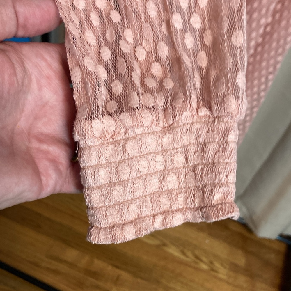 Nina Leonard Pink Peach Sheer Mock Neck Dress Swiss Dot Large Romantic Feminine - Picture 7 of 8
